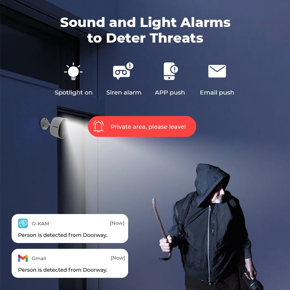 2-Pack Wireless Outdoor Security Camera 2K 3MP with Spotlight, Siren, 2-Way Audio, Solar Power