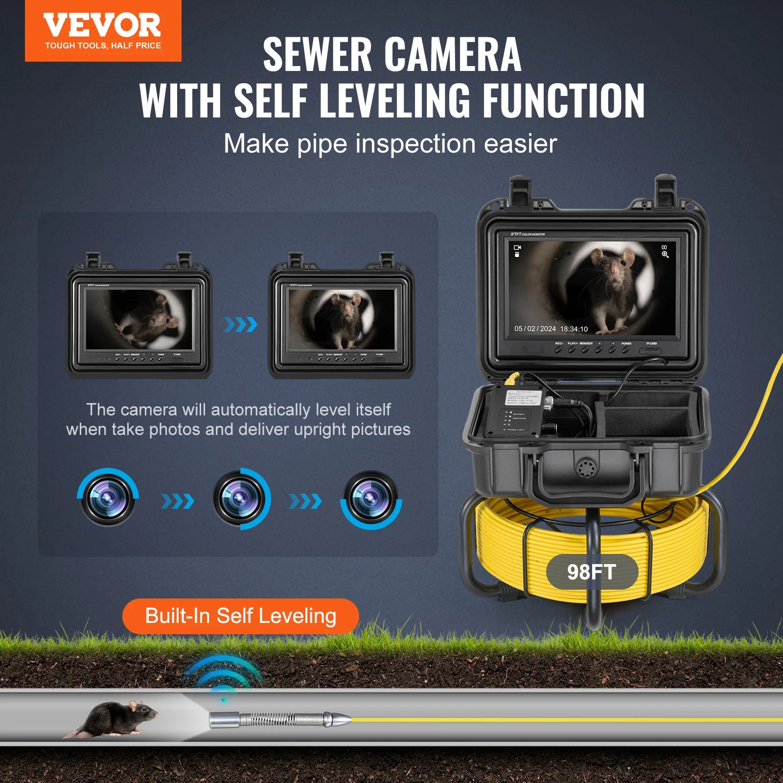 Self-Leveling Sewer Camera with 9-inch HD Screen