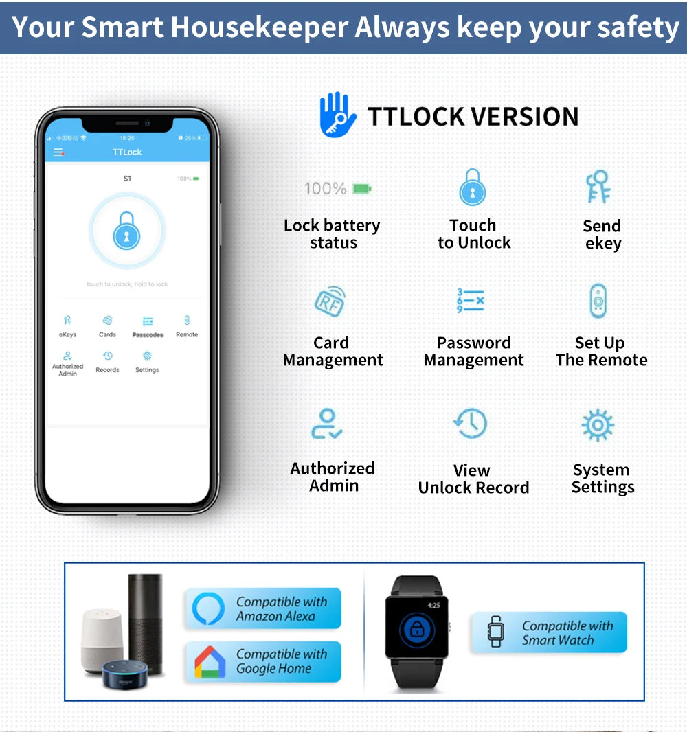 TTLock Smart Lock Cylinder with Keypad, APP Password IC Card Mechanical Key, Adjustable Euro Profile Door Lock