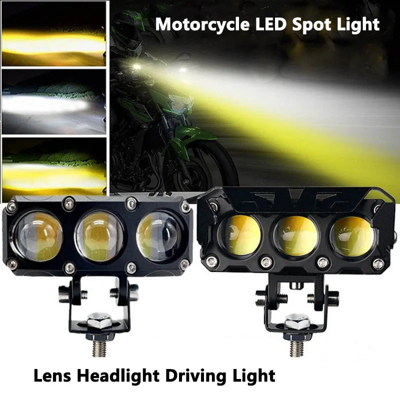 Motorcycle LED Spot Light Dual Color Hi/Low Beam Fog Lamps for Car Trucks SUV UTV 12V 24VMini Lens Headlight Driving Light