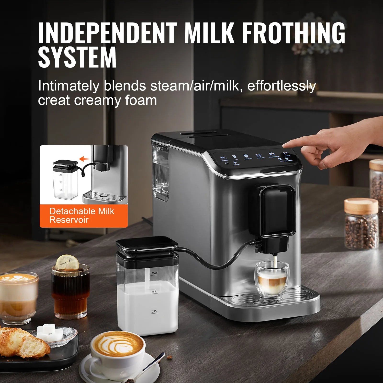Automatic Espresso Machine with Grinder & Milk Frother Touch Screen