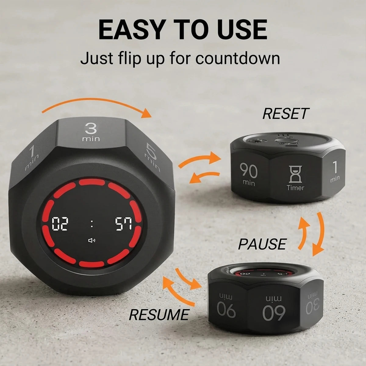 Rechargeable Flip Countdown Timer with Visual Ring