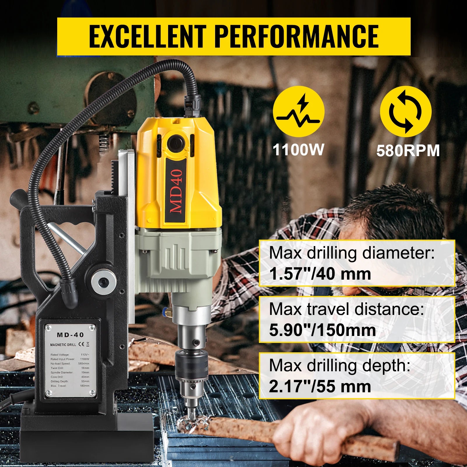 Magnetická vrtačka 1100W s podstavcem 12000N a kapacitou 40 mm