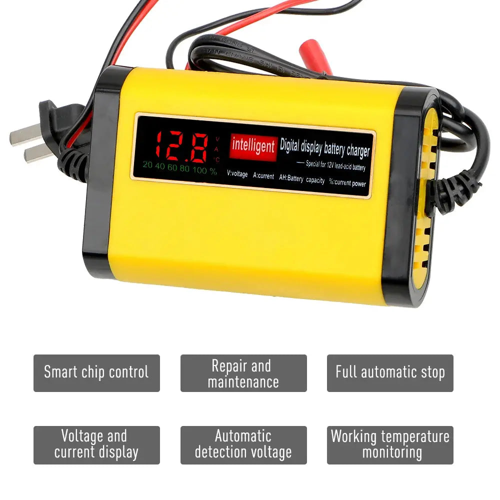 Full Automatic Car Battery Charger Digital LCD Display 2A Fast Charging 3 Stages Lead Acid AGM GEL Battery-chargers Spy-shop.com