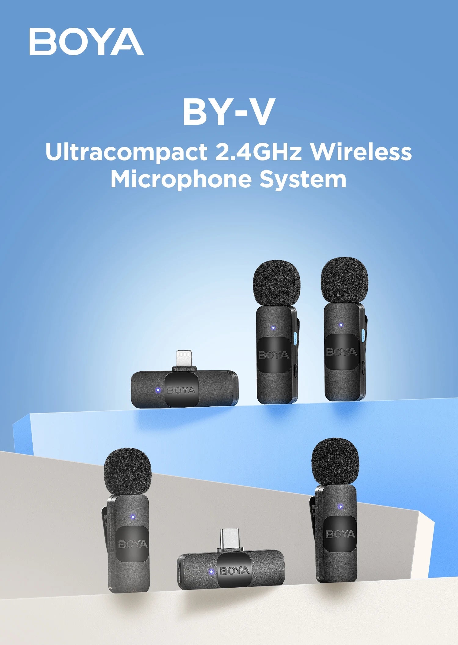 BOYA BY-V Wireless Lavalier Microphone for iPhone 15/16 Series Samsung TECNO REDMI Type-c Devices Video Recording Streaming Vlog