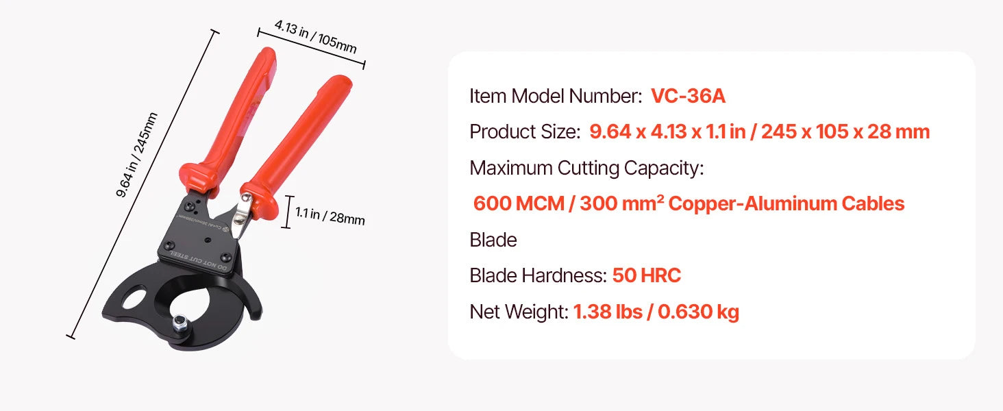 Ratcheting Cable Cutter with PVC-Coated Handles