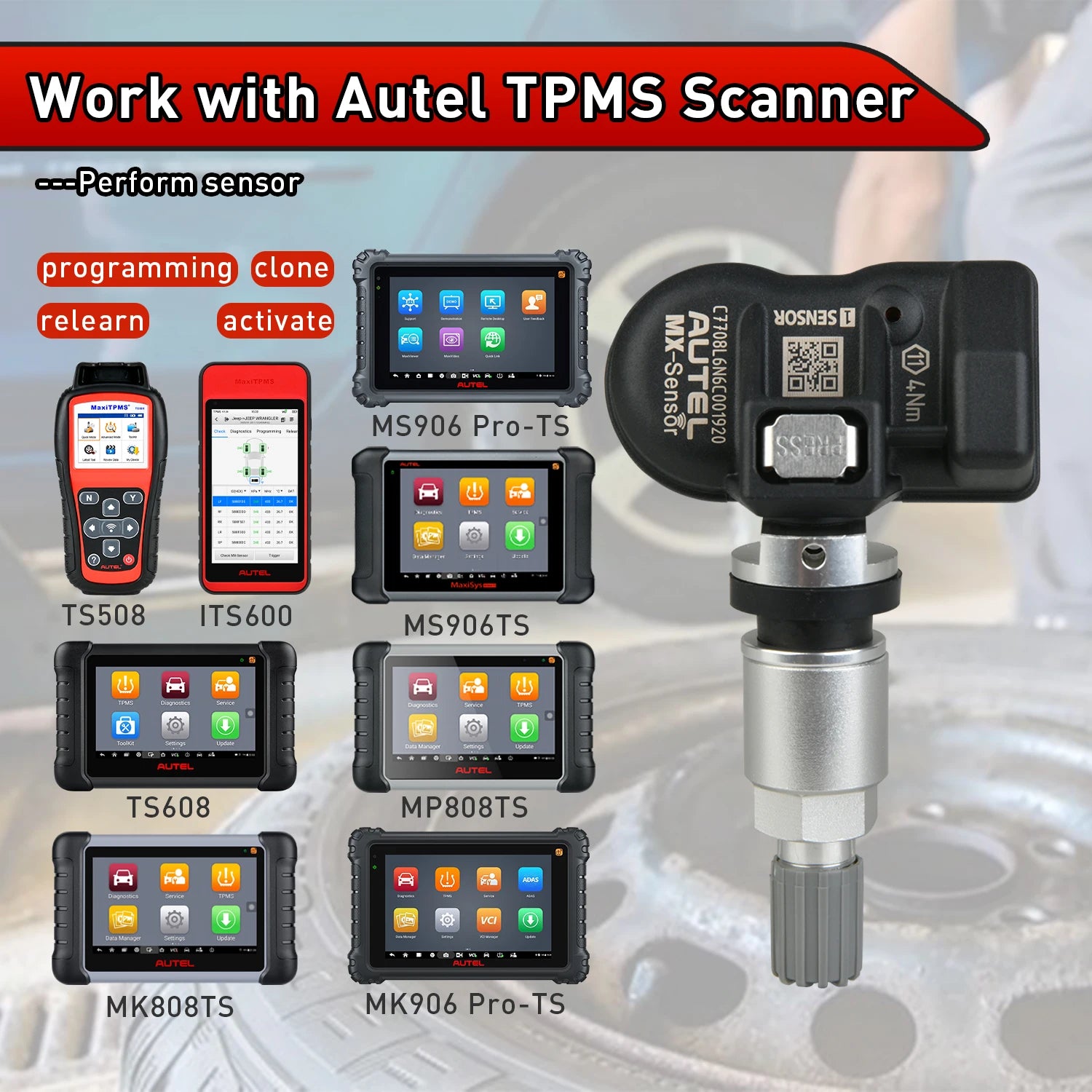 Autel MX TPMS-sensor 2-i-1 315MHz & 433MHz klonbar