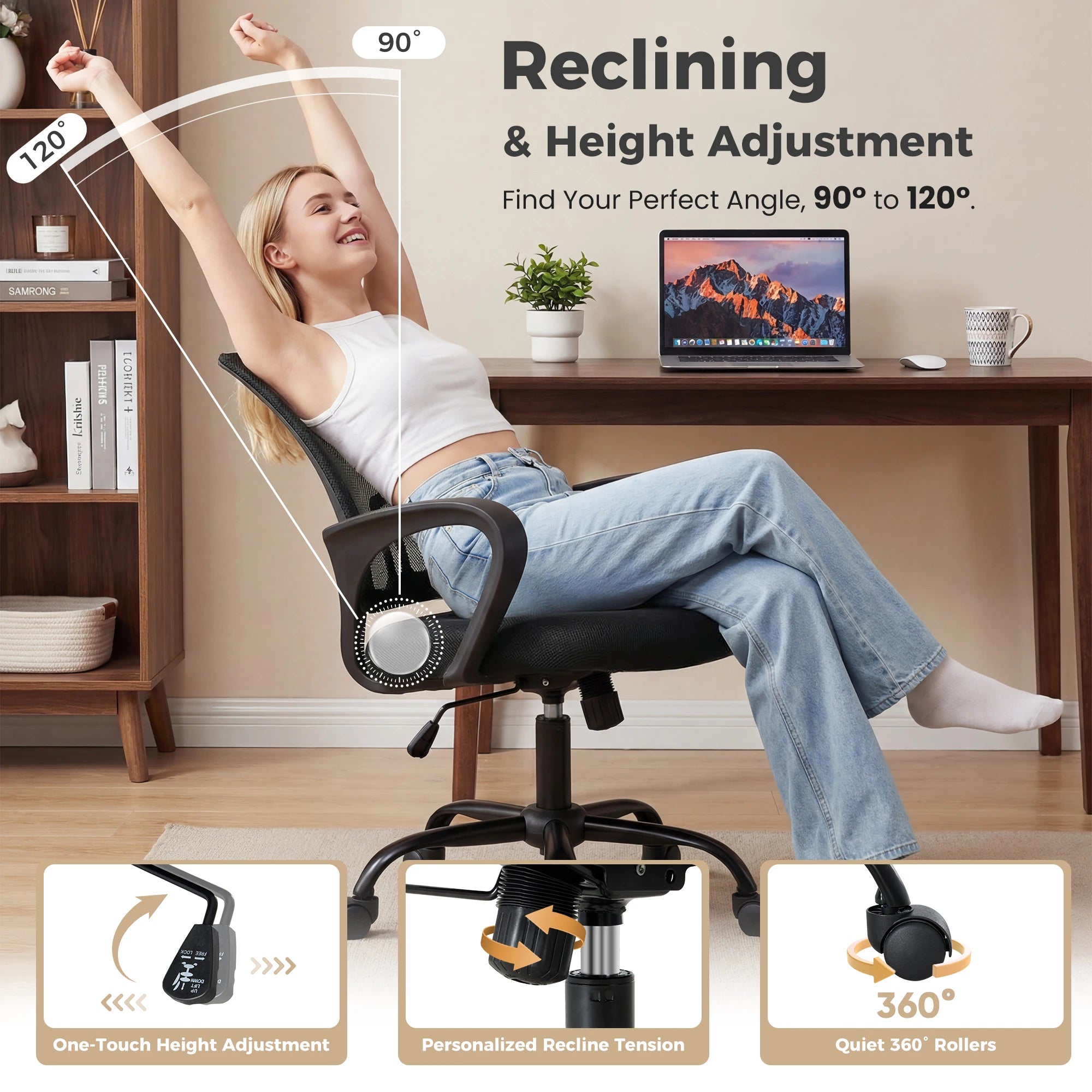 Ergonomic Office Chair with Lumbar Support, Mesh Back & Rocking Tilt
