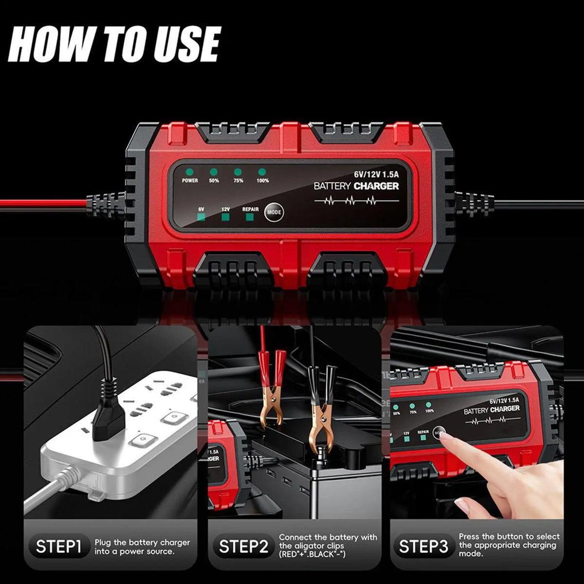 6V/12V Lead-Acid Battery Charger, EU/US Options