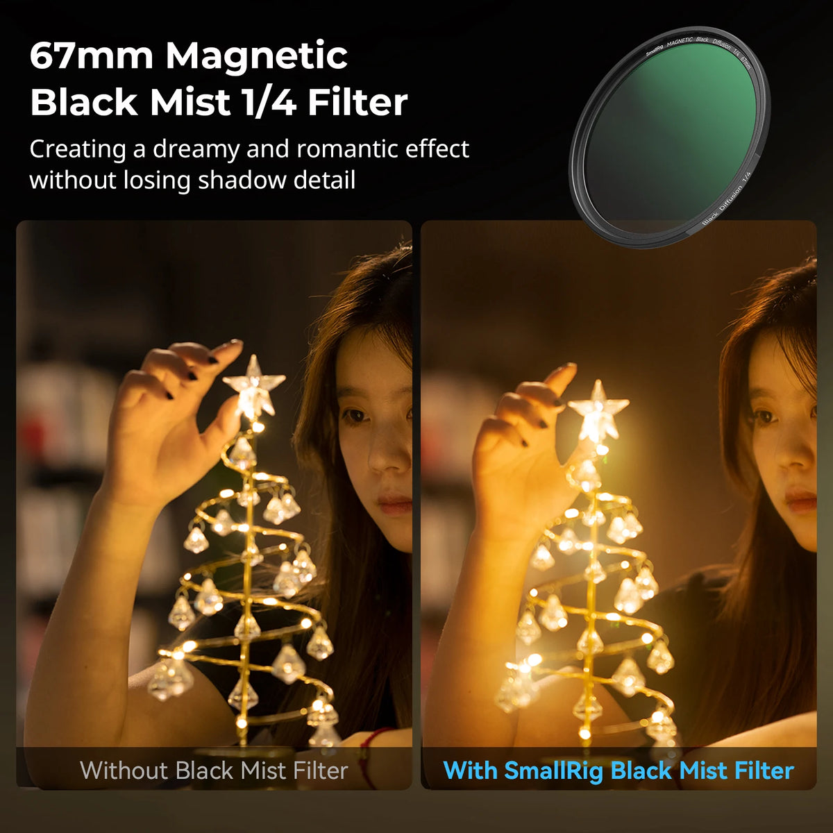SmallRig 5-in-1 Attachable Magnetic Filter Kit VND 2-32 & CPL & 1/4 Effect Black Mist (67mm) with Threaded Adapter Ring -4726