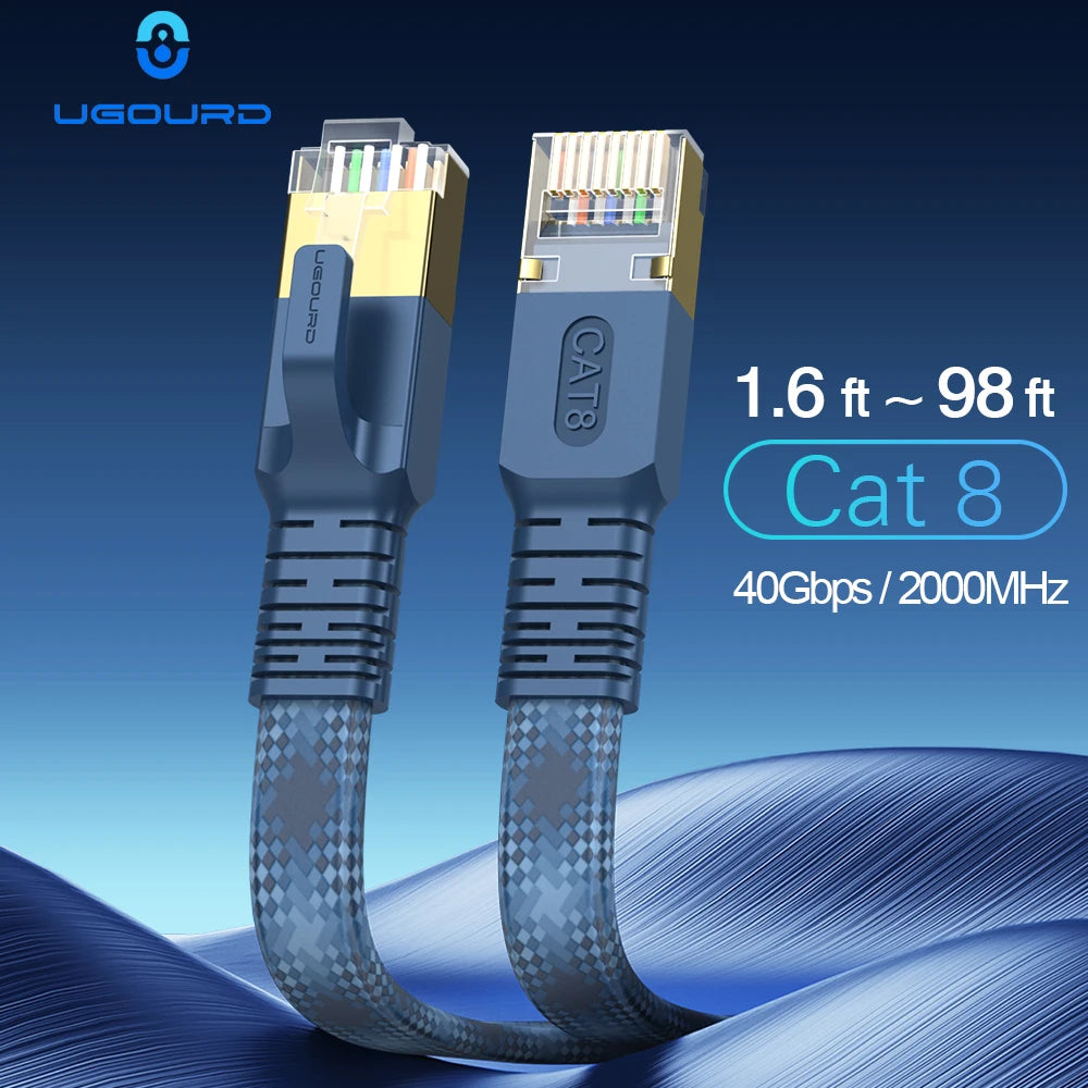 Flat Cat8 Ethernet Cable, 5-30 m Length Options