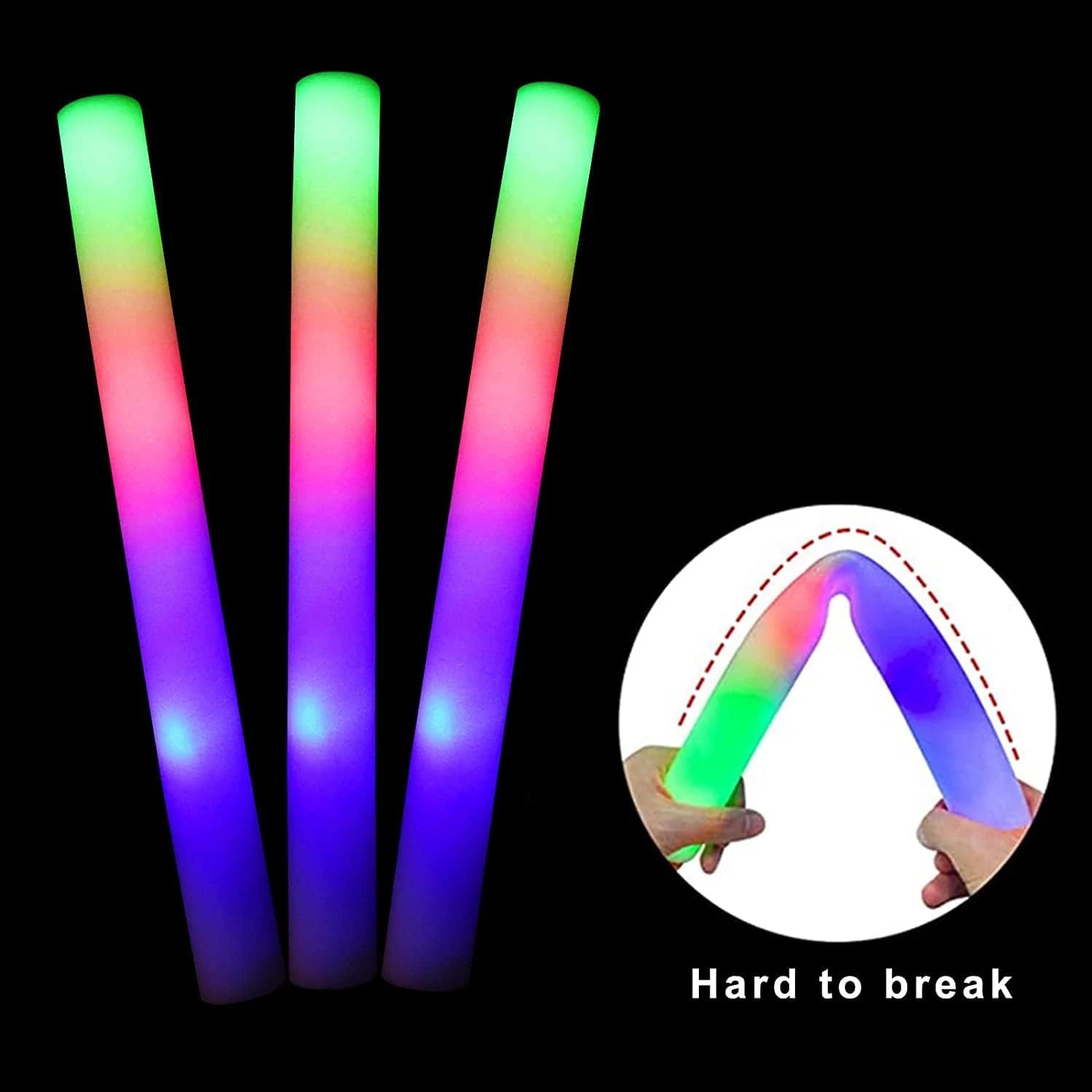 30Pcs Foam Glow Sticks with 3 Modes Colorful Led Flashing Glow Stick Glow in The Dark Party Supplies for Wedding Raves Concert