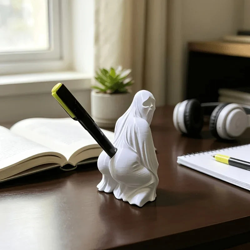 Halloween-i Ghostface tolltartó, vicces guggoló szellemfigura, ceruzatartó, asztali rendszerező, ajándék a horror és a Sikoly rajongóinak, otthoni asztaldísz