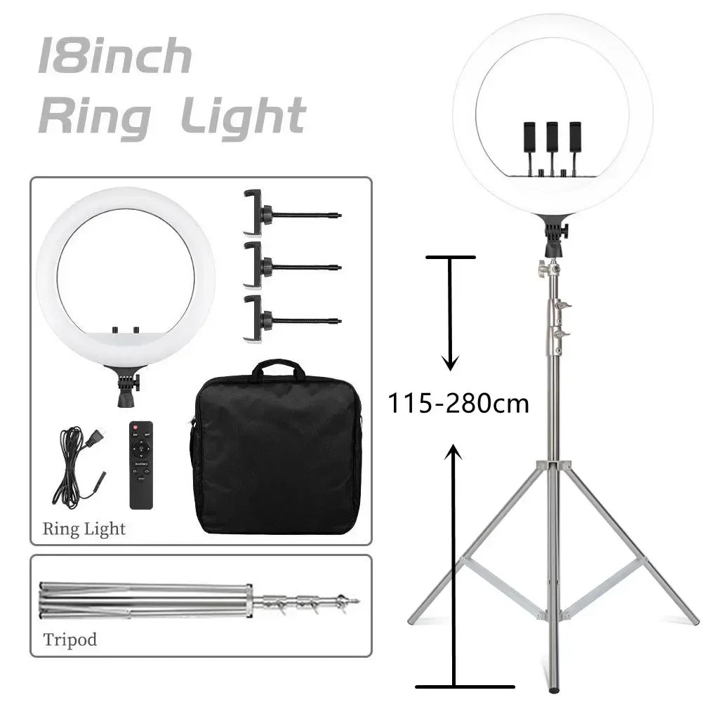 SH 18 Inch Thin Ring Light LED Selfie Video Lamp With Tripod Stand Phone Clip For YouTube Live Light Photography Studio