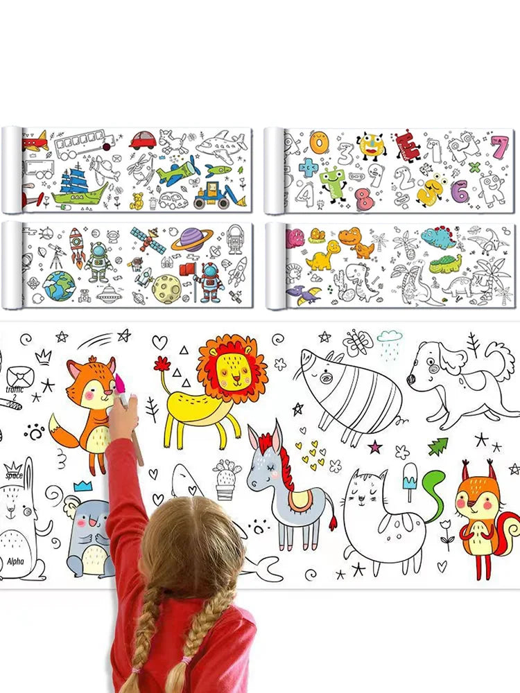 90cm Animal Canvas Children's Drawing Roll DIY Coloring Paper Roll Color Filling Graffiti Paper-cut Painting Educational School