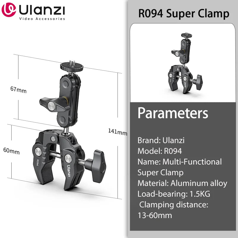 Ulanzi R094 Metal Süper Kelepçe Çift Top Başlıklı