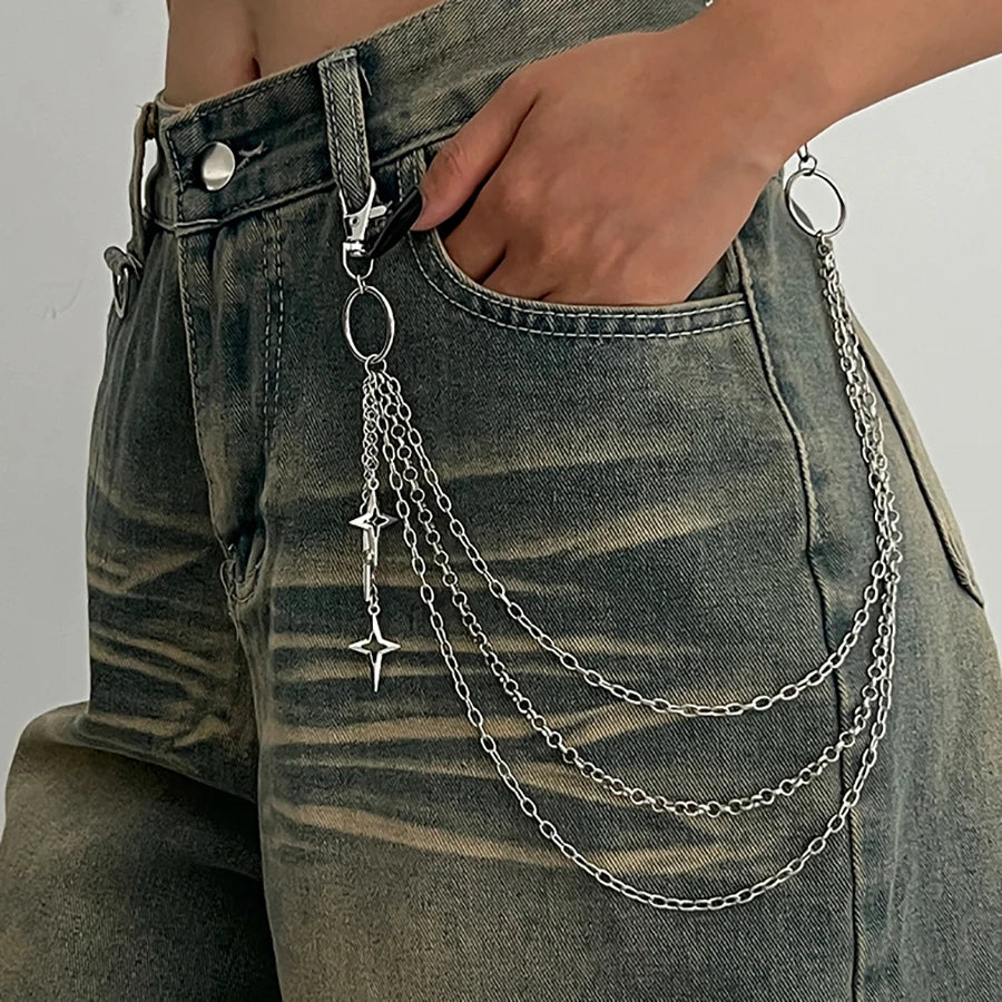 Salircon Punk múltiplas camadas pendente estrela metálica corrente de calça cadeia de cintura hip hop mulheres tendência acessórios de joias presentes
