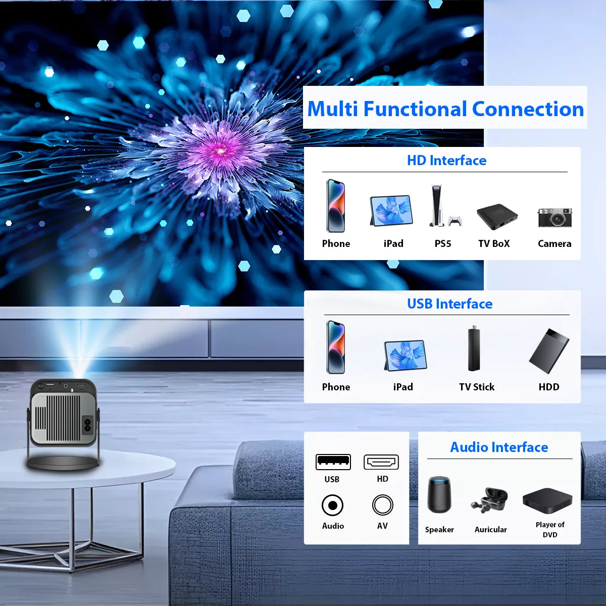 HY320 Mini Portable Projector with WiFi6 and Bluetooth