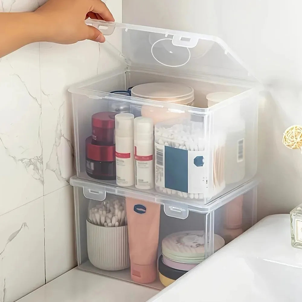 Grande boîte de rangement en plastique transparente et empilable