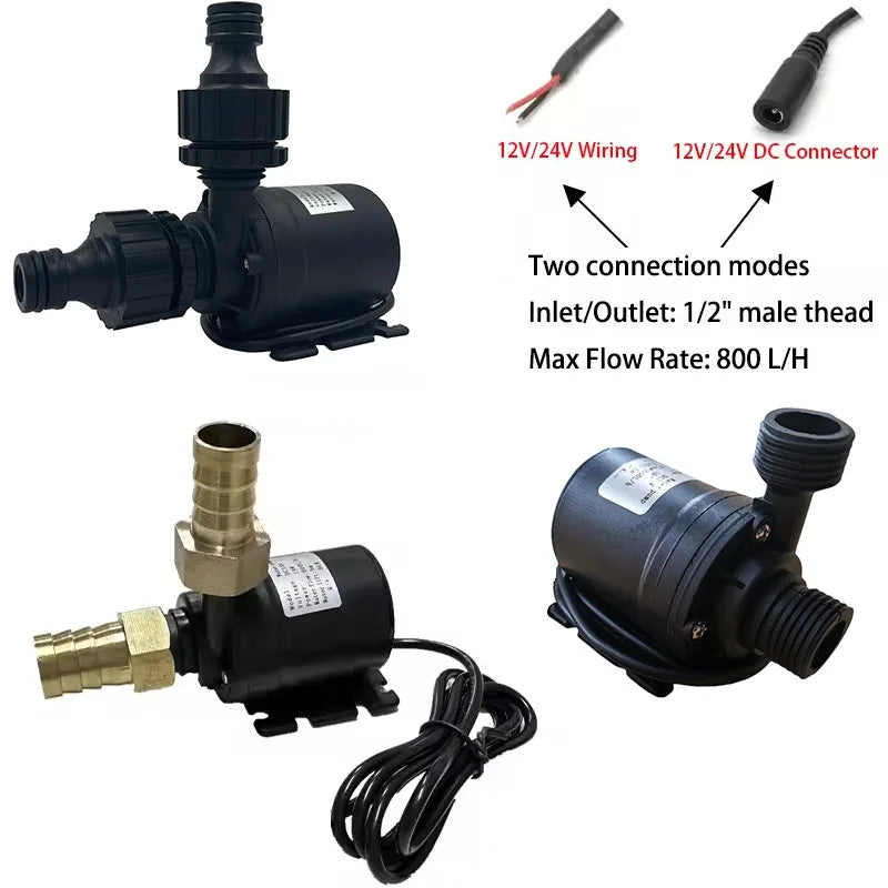 Water Pump 12v High Pressure Ultra Quiet Solar DC 24V Lift 5M 800L/H Brushless Motor Submersible Water Pumps Quick Break Joint