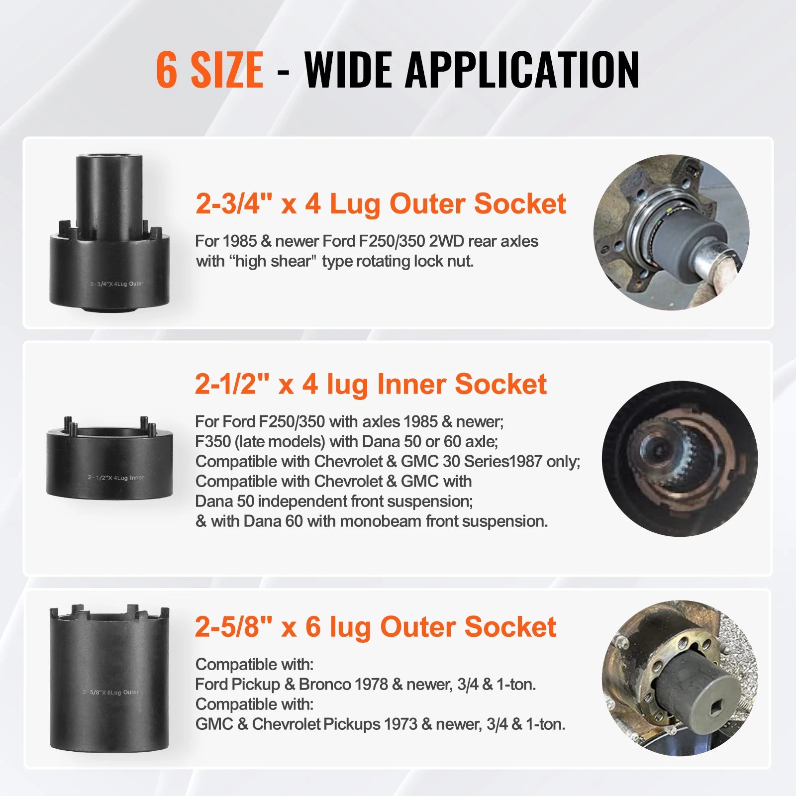 SucceBuy Axle Nut Impact Socket Set Drive Deep 6-Point 8-Piece SAE Spindle Nut Socket Set CR-MO Heat Treated Large Socket Set