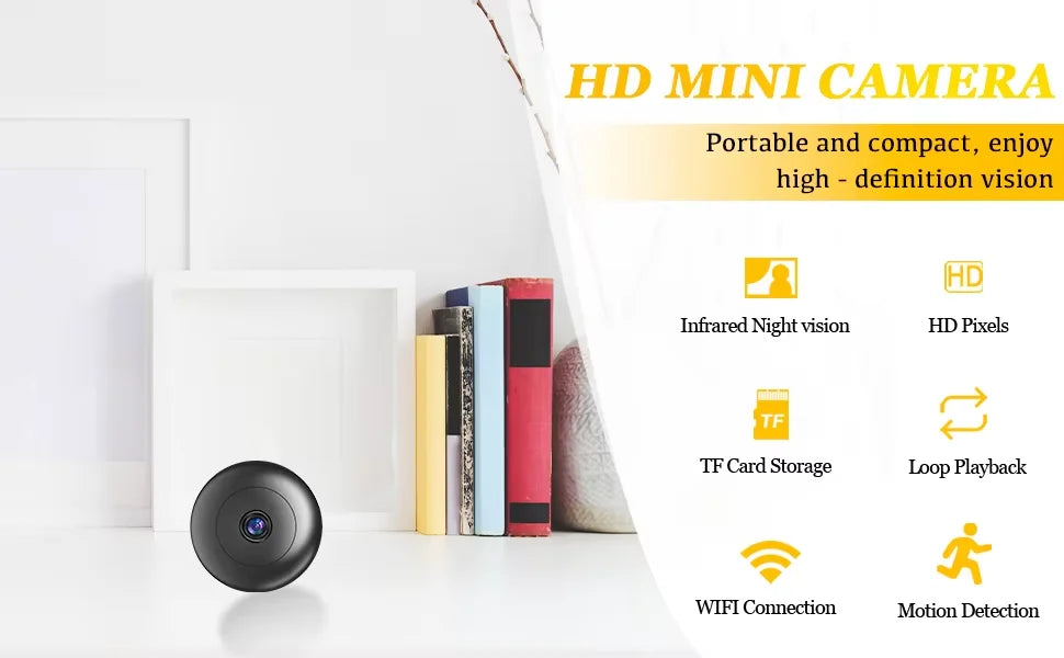 Mini 0,9-palcová domáca bezpečnostná kamera 1080P s nočným videním a detekciou pohybu
