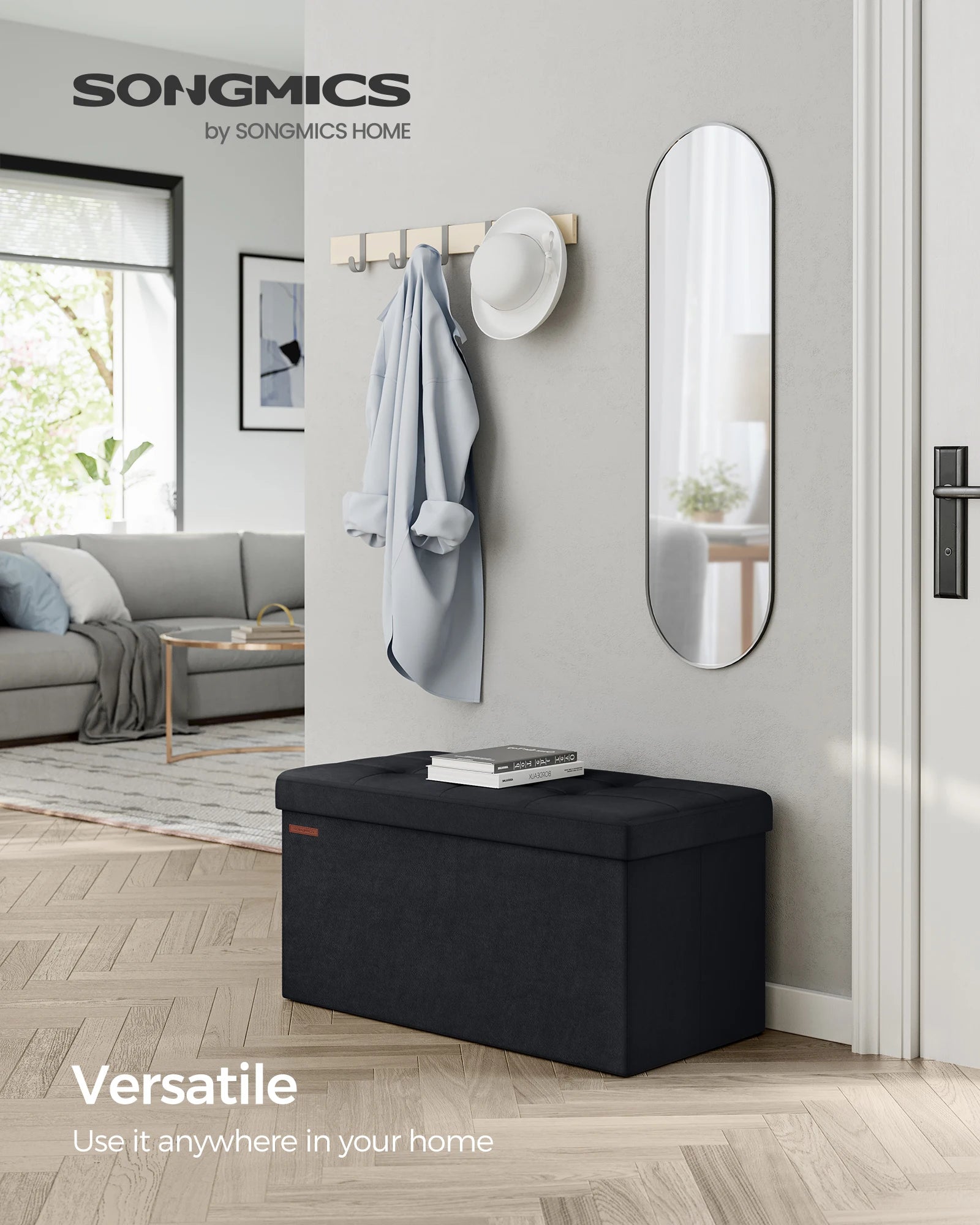 Velvet Storage Ottoman Bench 30" Foldable with Hidden Storage