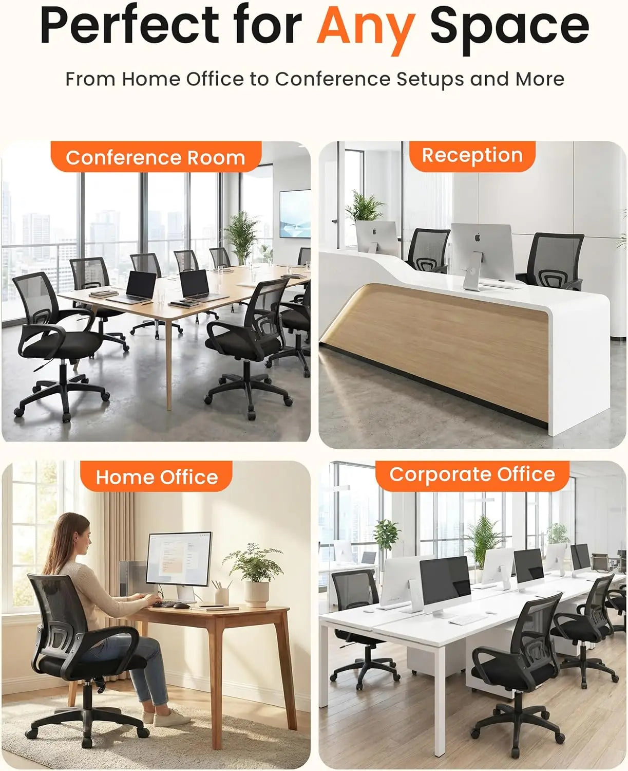 Black Mesh Office Chair with Lumbar Support, Swivel & Adjustable Height