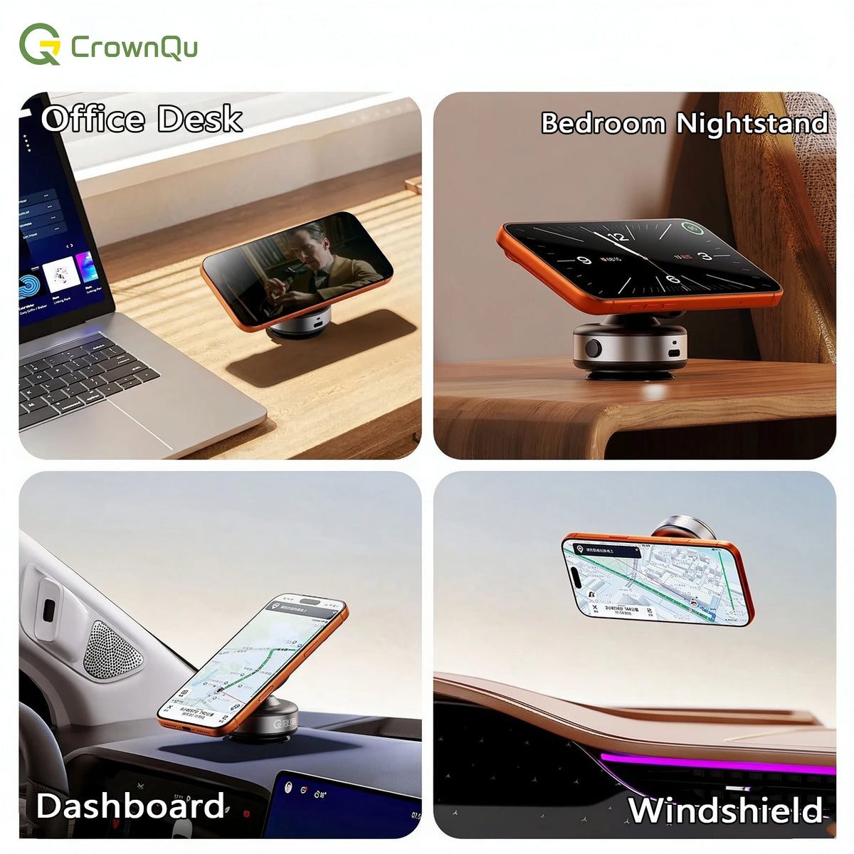 CZ18 Wireless-Charging Phone Mount with Vacuum Base