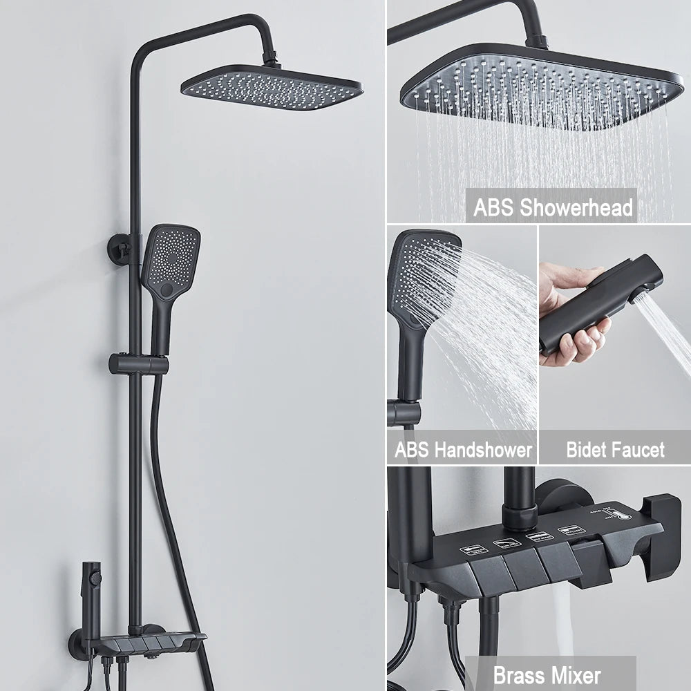 Black Digital Shower Set with Rainfall Head and Hand Shower