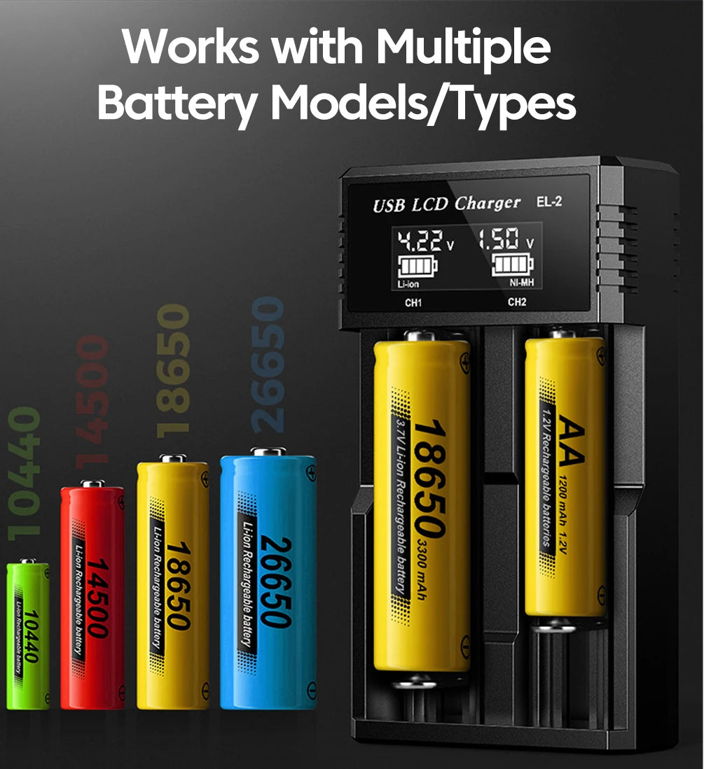 LCD USB Battery Charger - One to Four Slots