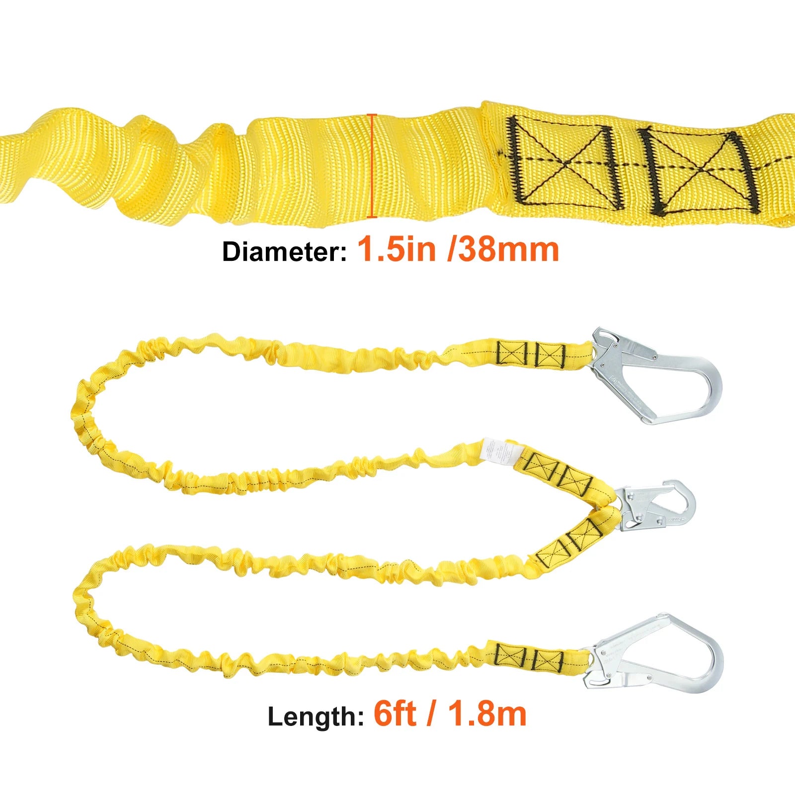 38mm Safety Lanyard 6ft Retractable Fall Protection Belt Yellow