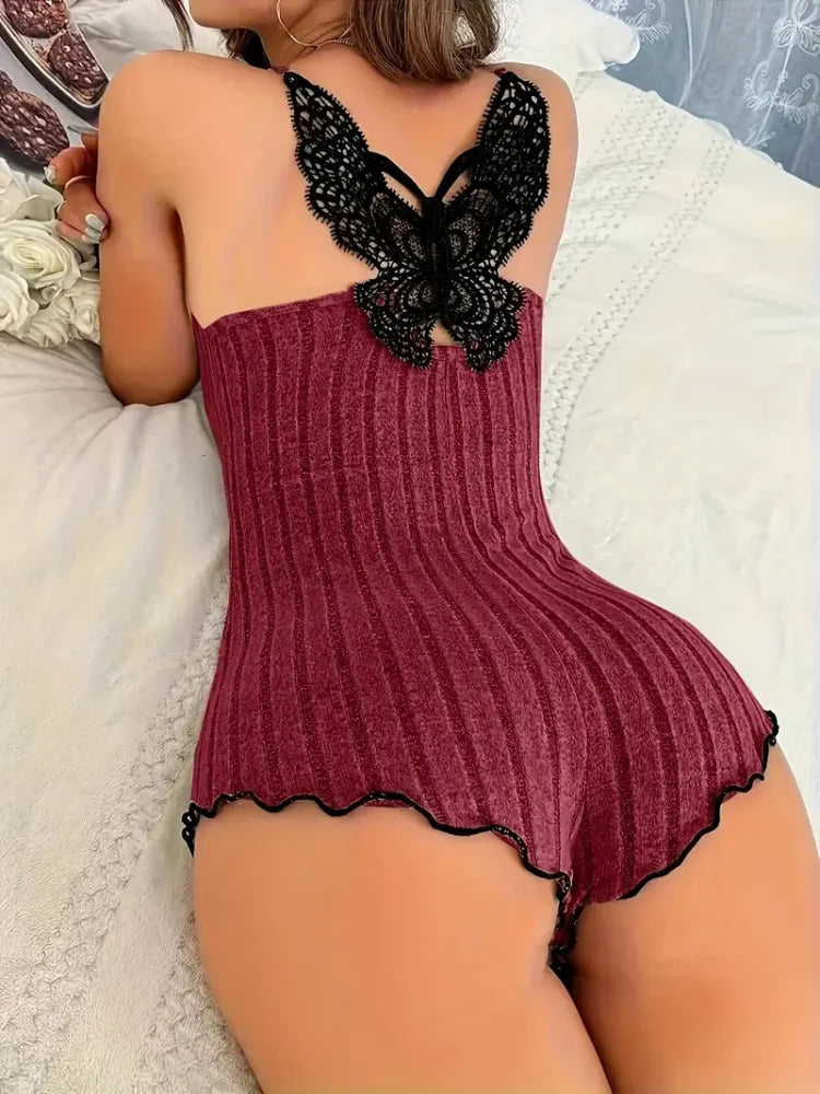 Dameblonde butterfly-ryg heldragt pyjamas med striber lounge-body