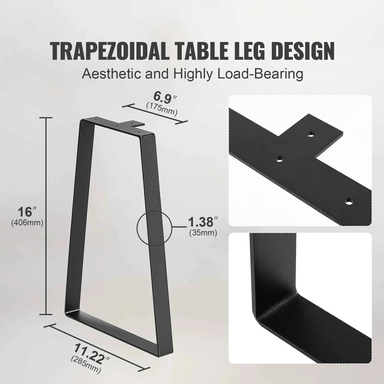 VEVOR 16inch Trapezoid Steel Table Legs Replacement Furniture Legs Set of 2 DIY Coffee Tables Desks Bench Night Stands and Sofa
