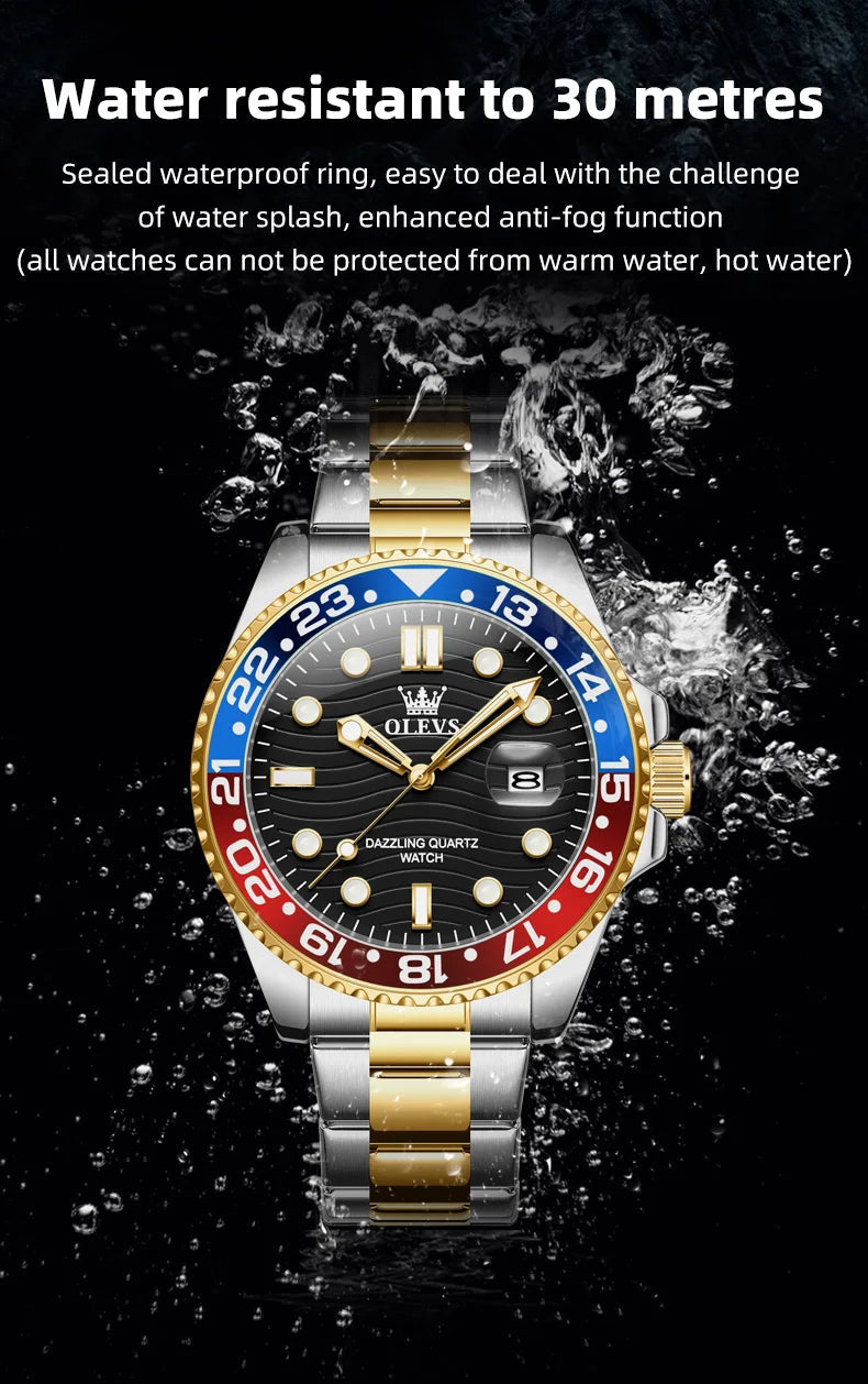 OLEVS New Quartz Watch for Men Stainlss Steel Strap Diving Series Colorful Bezel Fashion Luxury Brand Original Men's Wristwatch