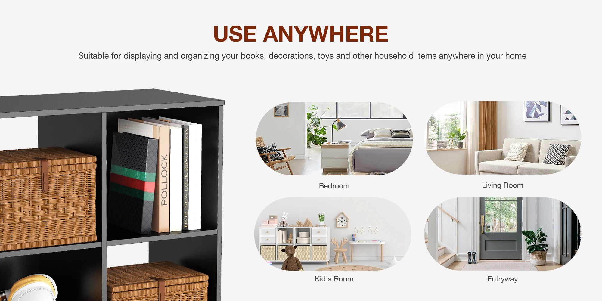 9 Cube Storage Organizer Wooden Bookcase Shelf for Home