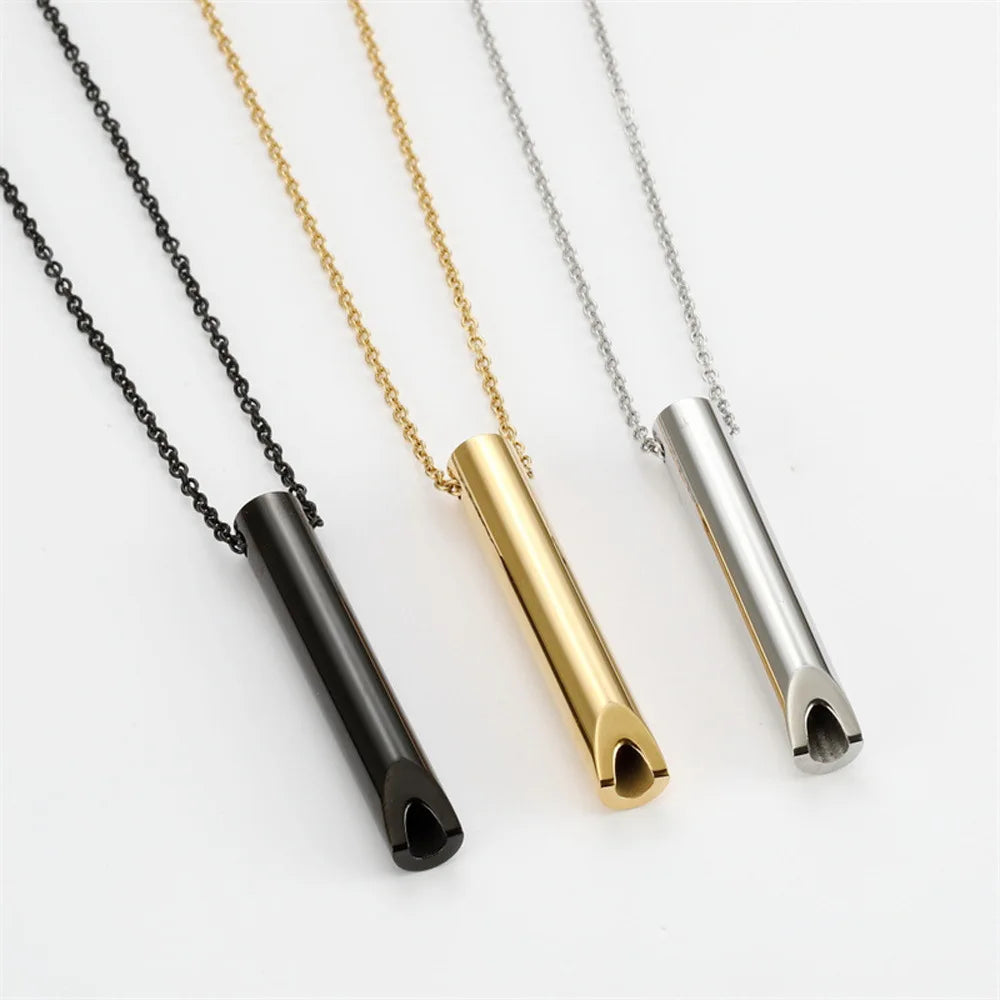 2024 New Stainless Steel Whistle Necklace Unisex Slow Breathing Decompression Tubular Pendant Jewelry Commuter Party Gift Giving