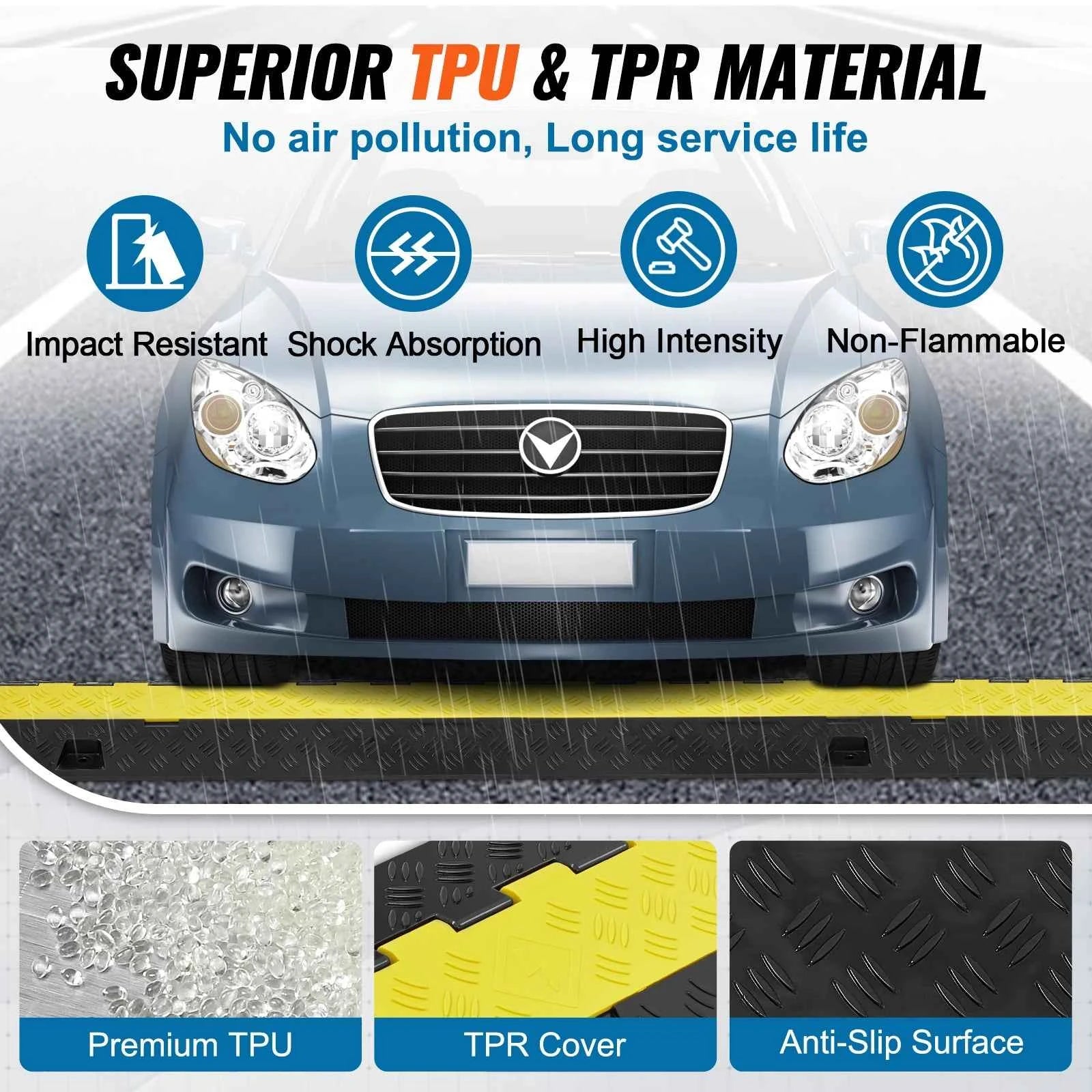 SucceBuy Cable Protector Ramp 1/3/5 PCS 2 Channel Heavy Duty Wire Cord Cover Ramp, TPR Flip-Open Top Cover Traffic Speed Bump