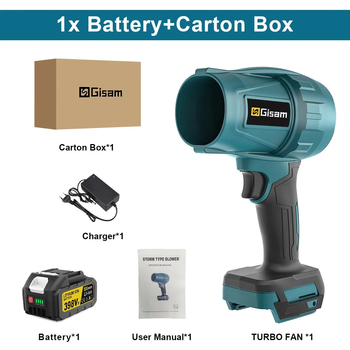 Gisam Brushless Turbo Jet Fan 1500W Cordless Air Blower for Makita 18V