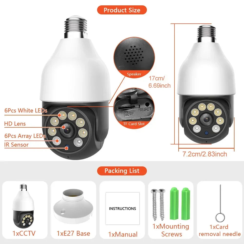 5MP E27 WiFi PTZ Bulb Security Camera