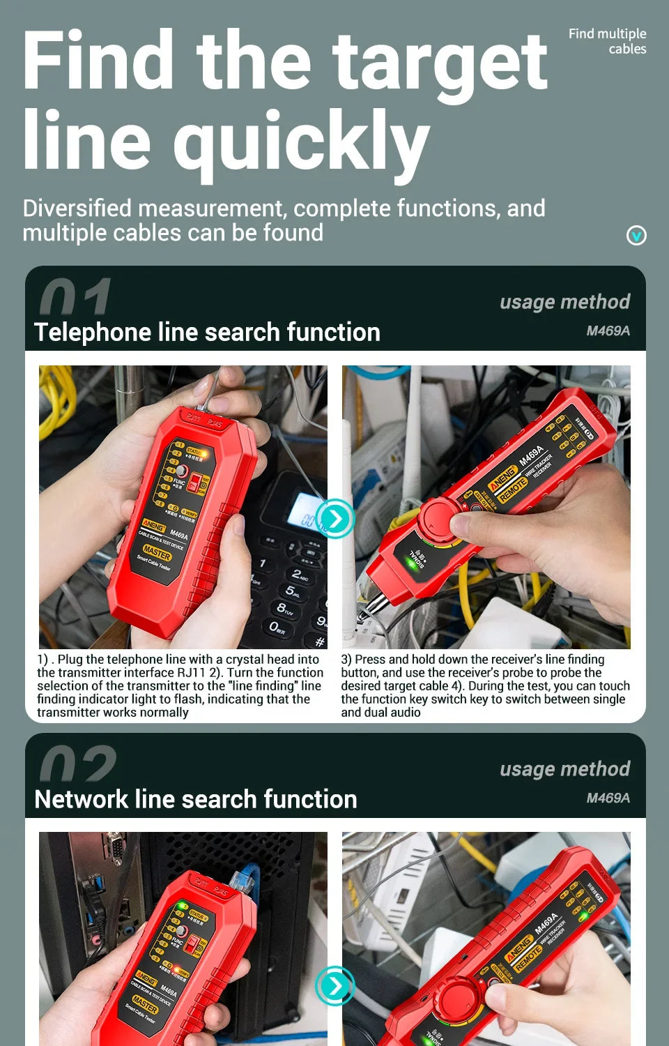 M469A RJ45/RJ11 Cable Tester and Tracer