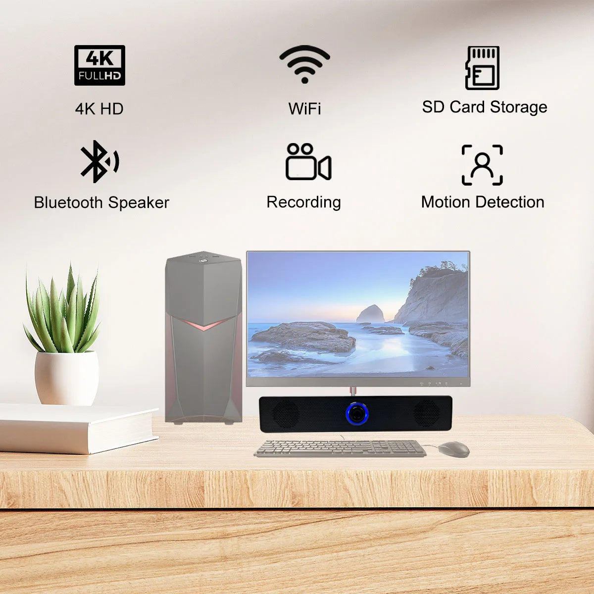 4K WiFi Bluetooth luidsprekercamera met bewegingsdetectie en app-bediening