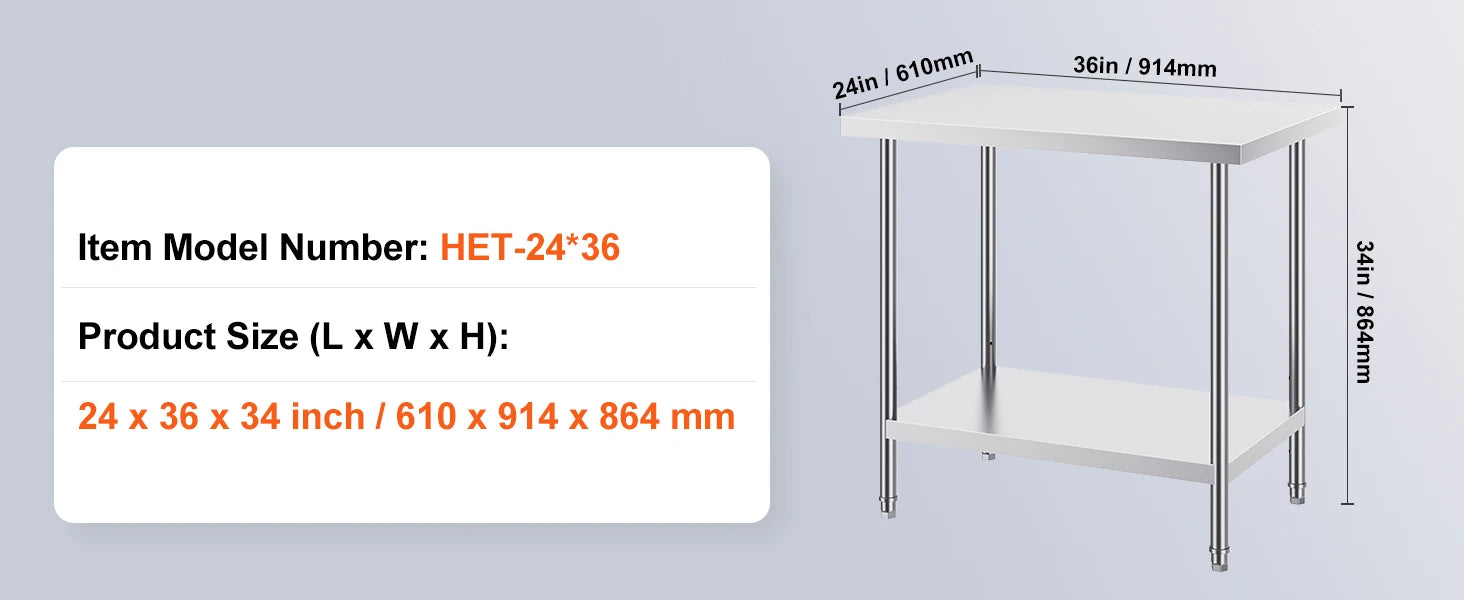 Stainless Steel Prep Table with Adjustable Shelf for Kitchen or Garage