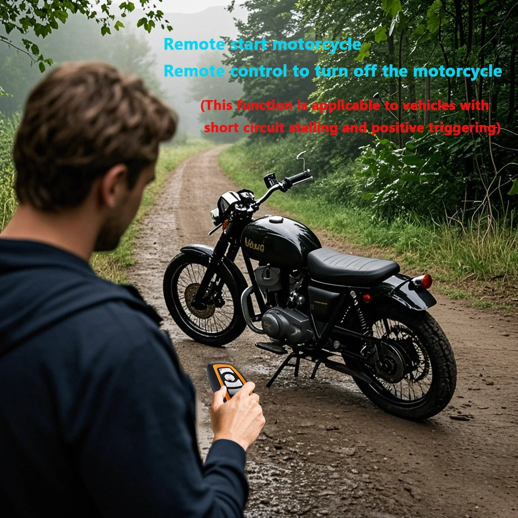 Universal Motorcycle Alarm System One-way with Engine Start Remote Control Key Fob 12V with Overload Protector