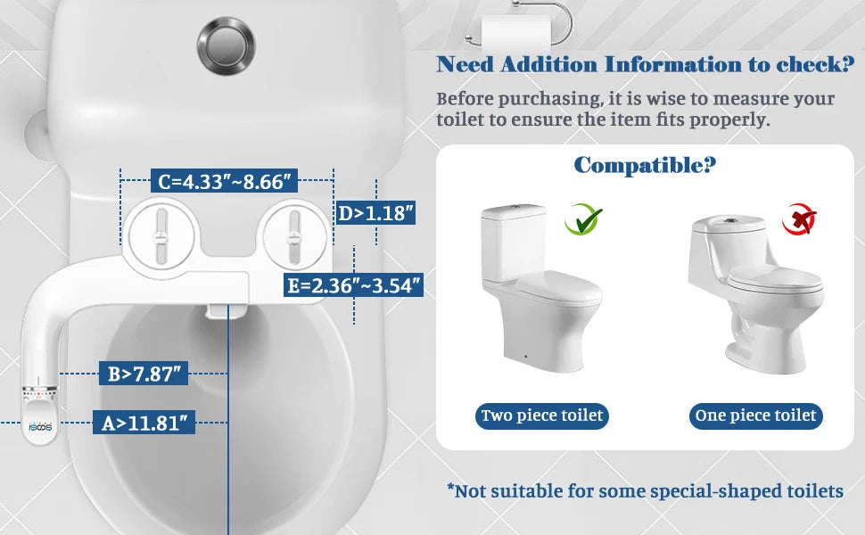Toilet Seat Bidet Attachment Ultra-Slim Double Nozzle Adjustable Water Pressure Non-Electric Sprayer