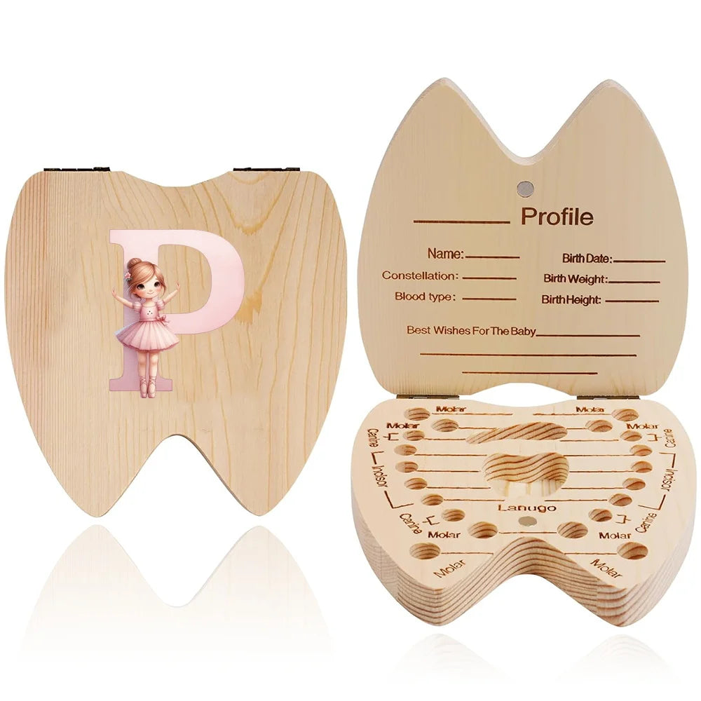 Wooden Baby-Tooth Keepsake Box, Letter Options