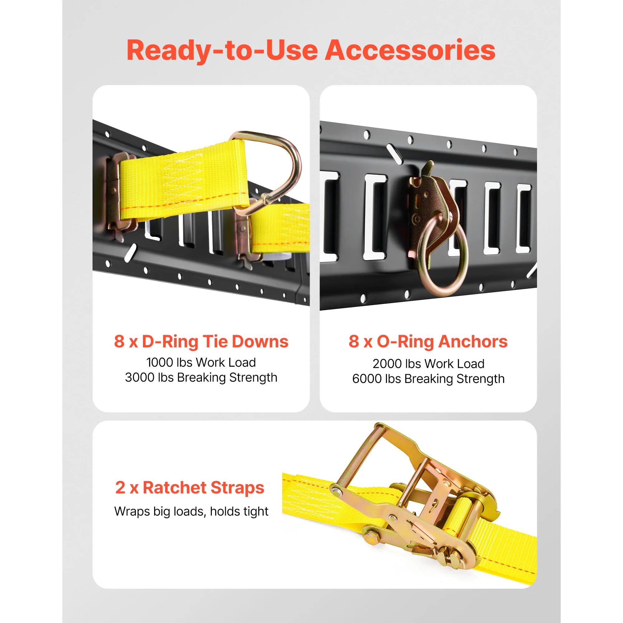 E-Track Tie-Down Rail Kit 8 Pack with Straps & O-Rings