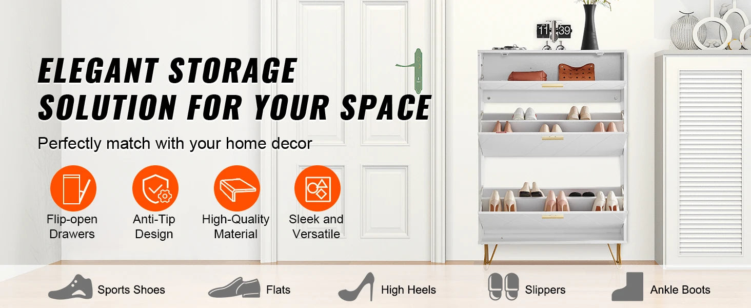 3-Drawer Flip Shoe Cabinet for Entryway Storage and Organization