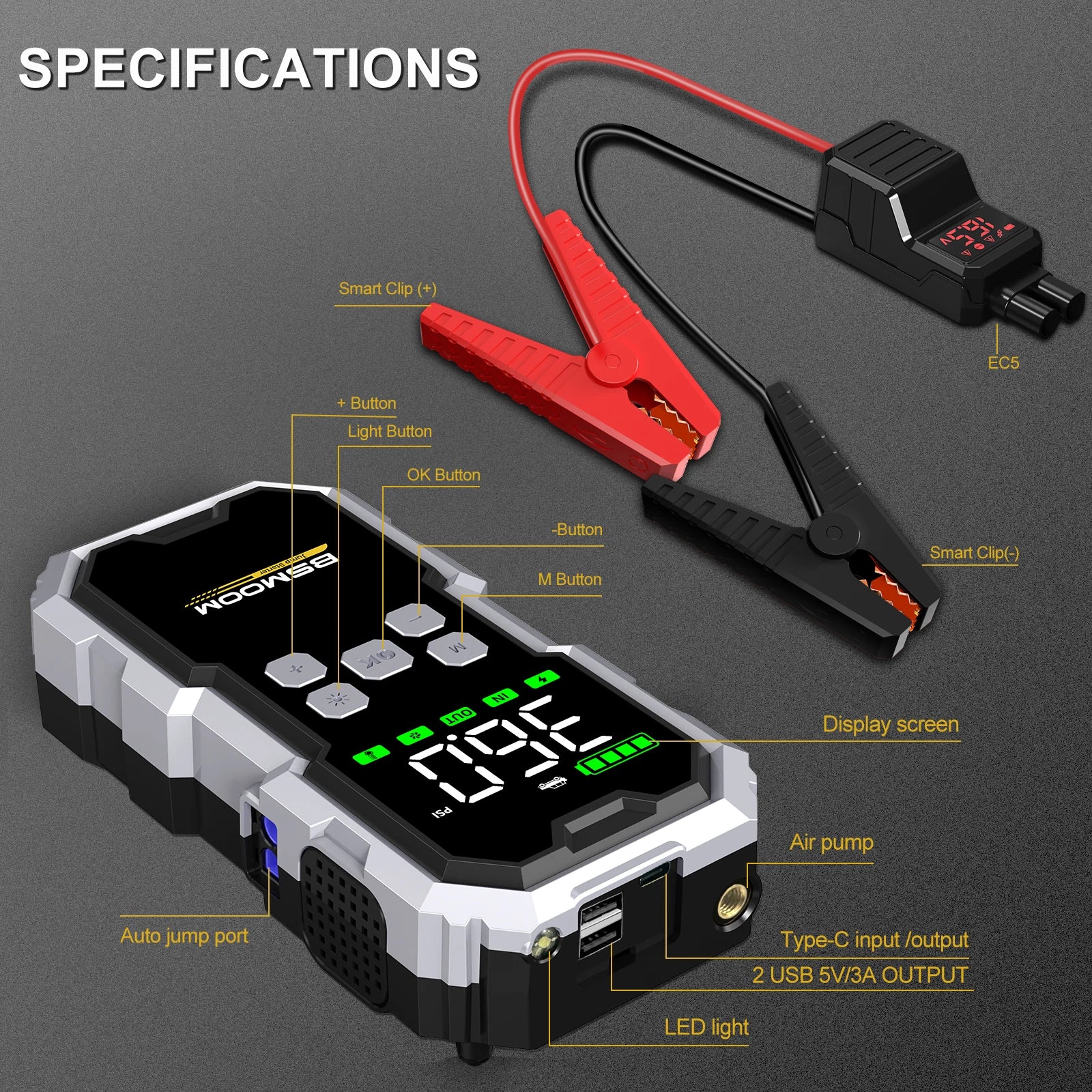 Portable Car Jump Starter & Air Compressor 6000A Booster