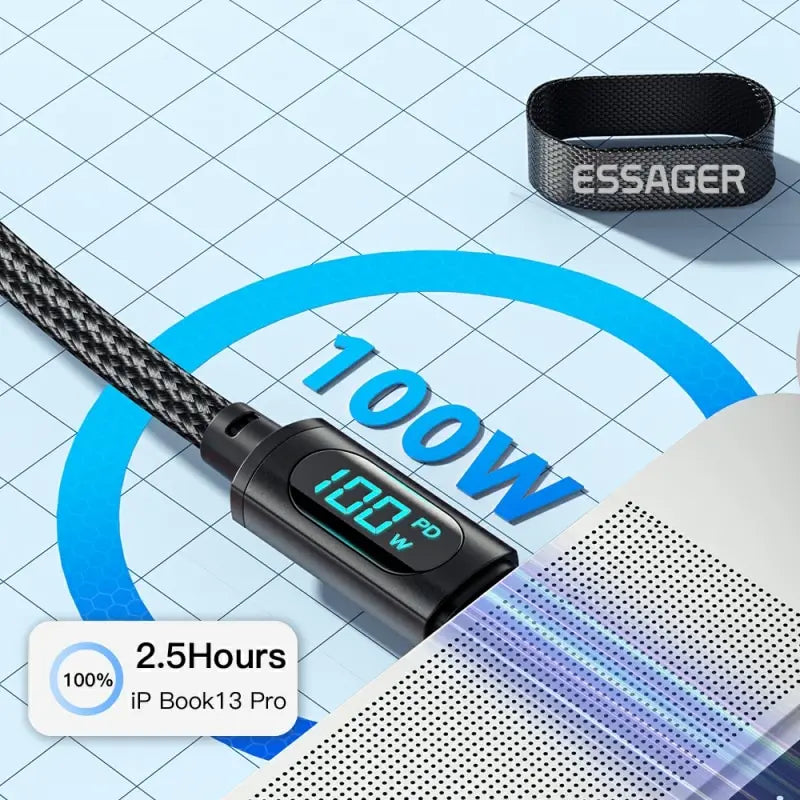 100W USB-C Charging Cable with LED Power Display